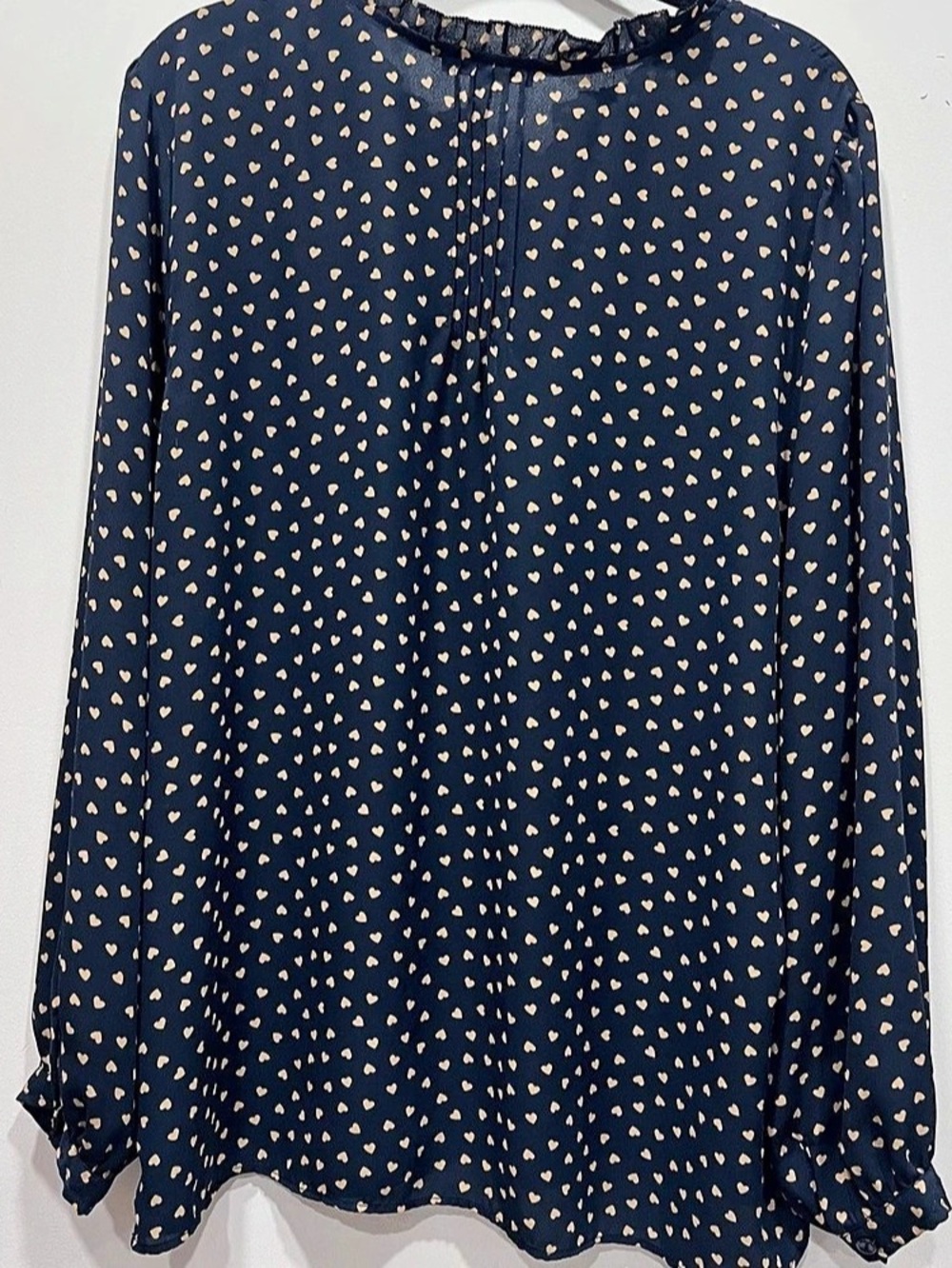 Adrianna Papell Heart Print Long Sleeve Blouse Blue & Gold Size XL